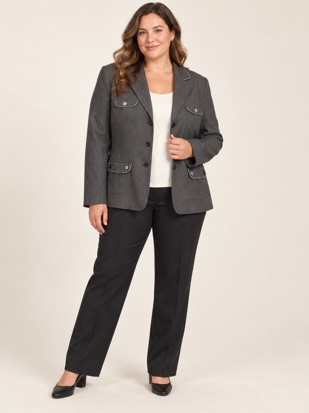 Haggar Charcoal Grey Piped Four Pocket Blazer Jacket Size 16